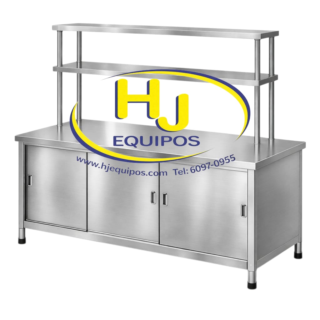 Mesa forrada con puertas y estantes